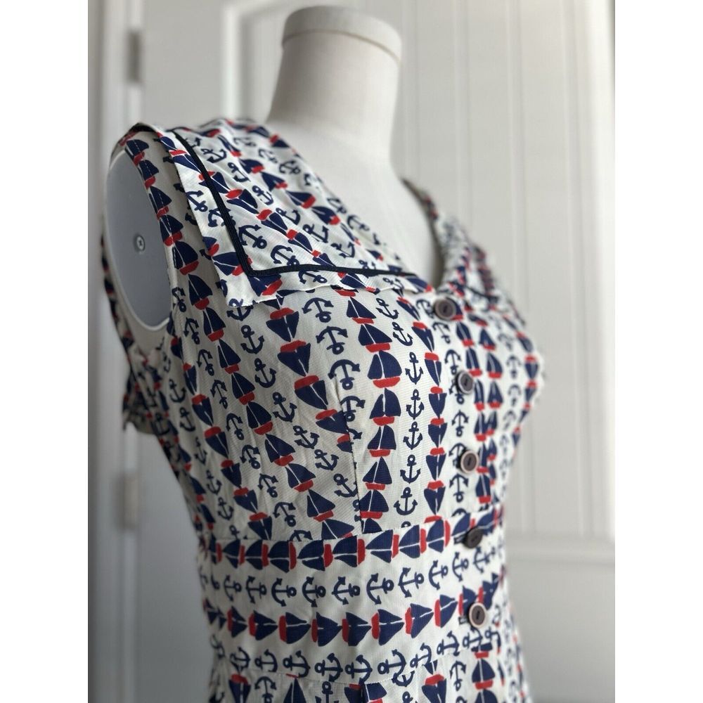 Vintage 60s Sailor Nautical Style Sleeveless Mini Dress Scooter Skirt Small - Picture 5 of 16